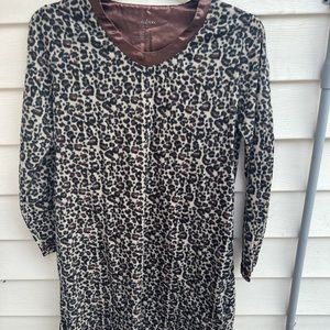 Mix & Co Leopard Animal Pattern Casual V-Neck Long Sleeve Sleep Dress Size S